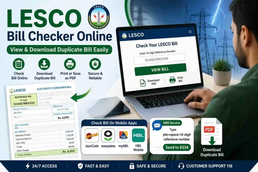 LESCO Bill Checker Online: View Duplicate Bill, New Tax Rates, & Download it