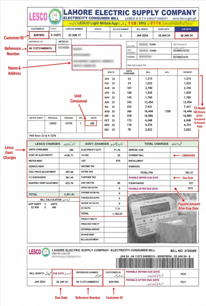 LESCO Duplicate Bill Details